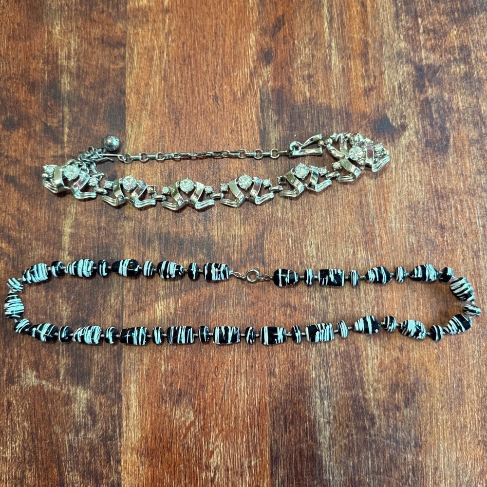 Unbranded Jewelry Set Black White Silver Vintage Glass Bead